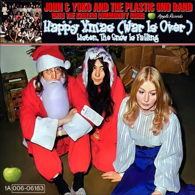 Repro Photo JOHN LENNON Happy Xmas PLASTIC ONO BAND APPLE 7'' Single Size 18x18cm