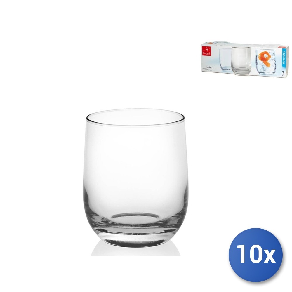10x Packs 3 Glass Cups Loto Wine 20.5 Cl Transparent Bormioli Rocco