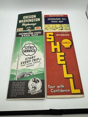 VTG 1930s Gas Map Lot of 4 Western US Oregon Washington Standard Oil Flying A ++