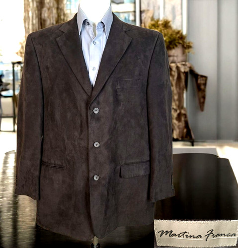 Martina Franca Sport Coat Jacket Mens 44L Brown Microsuede 3 Button VL