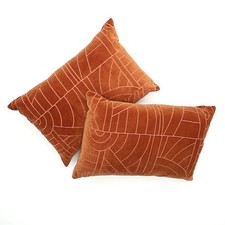 M&S Home Embroidered Velvet Bolster Cushions x 2 Rust Art Deco Design New