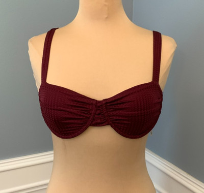 Berlook Bikini Top Womens M Textured Ruched Underwire Burgandy Beach Pool