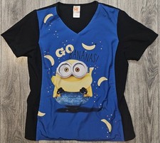 Despicable Me Go Bananas Large Minion Graphic Print Scrubs Top Women's Size Med