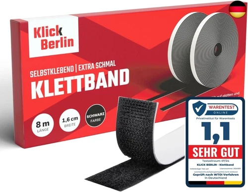 Klick Berlin Klettband Selbstklebend | 1,6 cm x 8 m | Schmal | Klett Klebeband