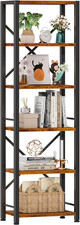 6 Tier Tall Bookshelf, Industrial Narrow Bookcase, Display Standing Shelf Units,