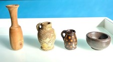 4 süße Miniatur Vasen Schälchen Holz Steingut Deko 2-7,5cm VäschenSetzkasten70er