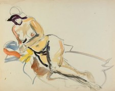 Liegender weiblicher Akt | Aquarell von Alfred Hahn