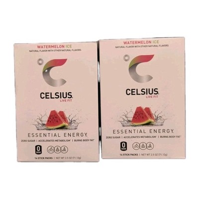 2 Celsius Watermelon Ice On The Go Energy Powder 14 Packets Drink Each 1/27 