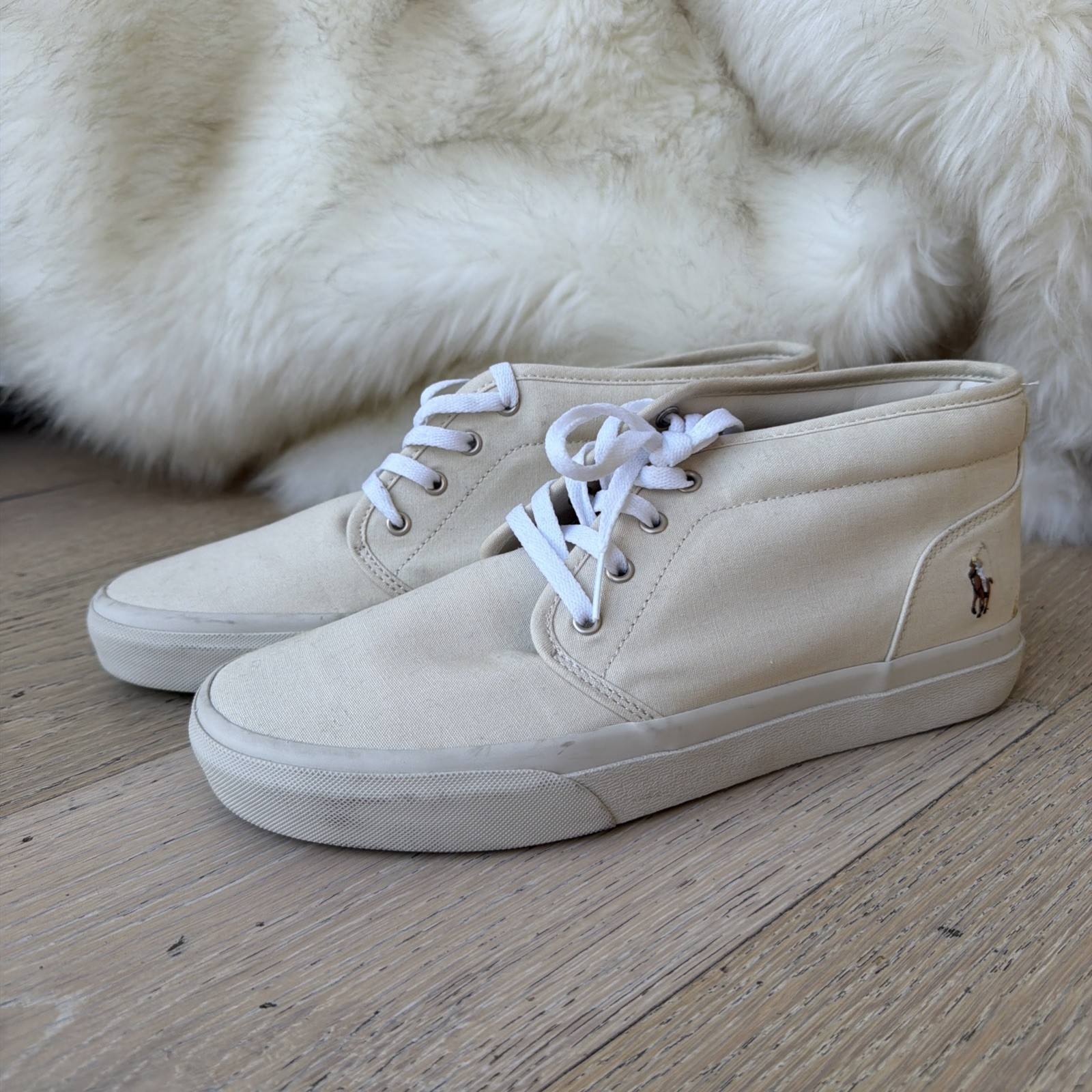 Polo Ralph Lauren Size 10 High Top Keaton Chukka Boot Cotton Sneaker Ecru