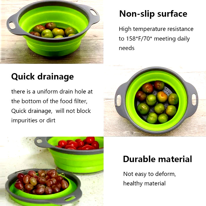 Basket Collapsible Colander Set of 3 Round Silicone Kitchen Strainer