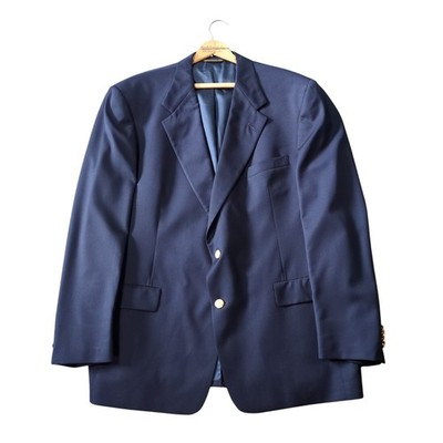 Vintage Hart Schaffner & Marx Gold Trumpeter Blazer Jacket Men's 46R Blue Suit 