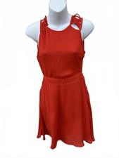 Red Strappy Back Mini Dress Sheer Overlay