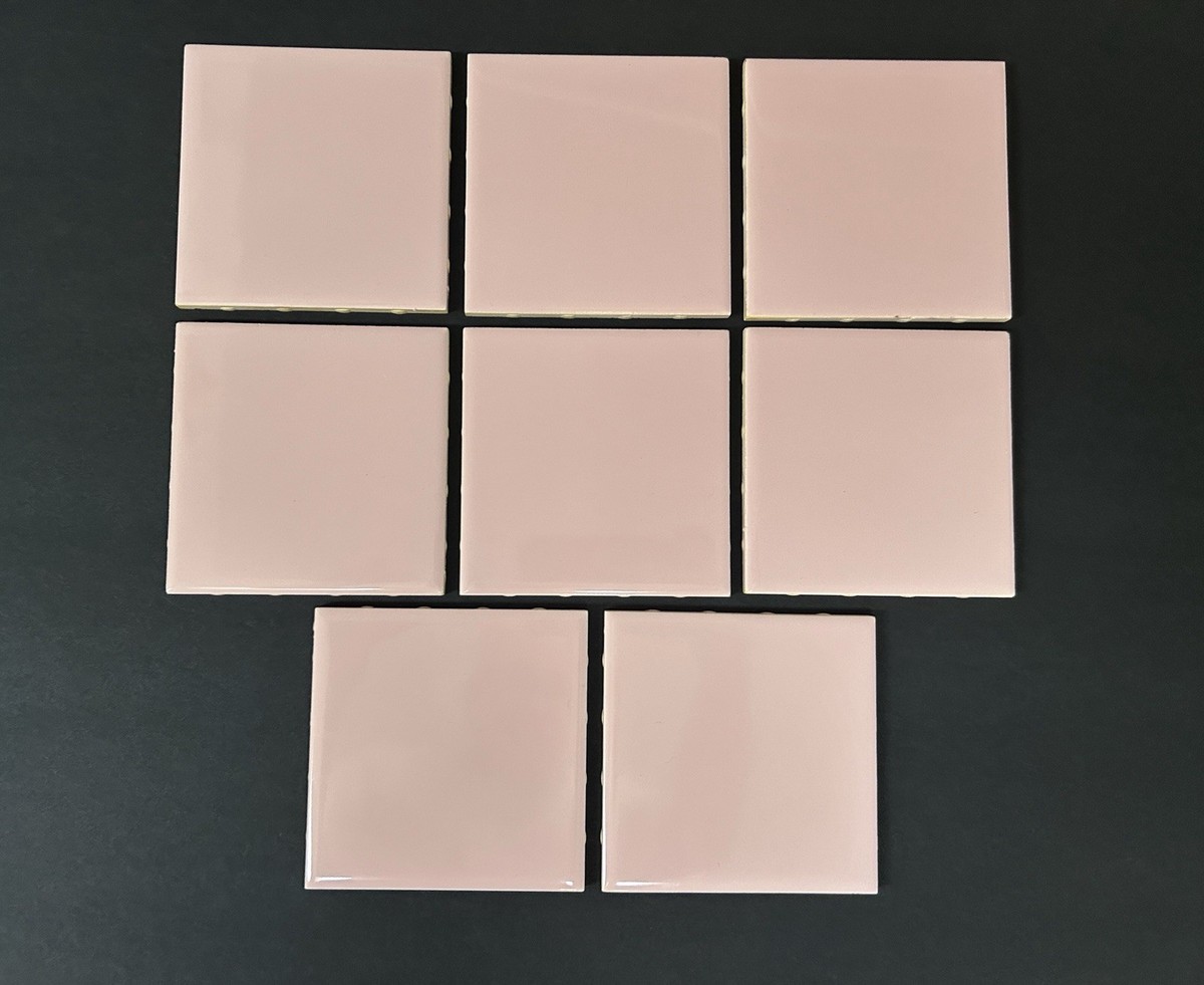 茶いろっきー　 Vintage KY Blush Pink Ceramic Tile 4 3/8 Lot of 8 New Old stock