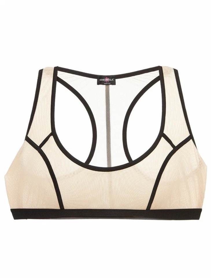 Bralette Cosabella METROPOLIS Negro Almendra Corredor Espalda Malla Transparente Talla Pequeña Foto 2 de 4