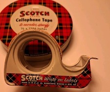 3M Scotch Rare Write On Label Dispenser & Cellophane Tape Can Metal Vintage