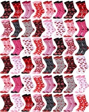 48 Valentine's Day Socks for Women Holiday Pink Heart Novelty Crew Socks for