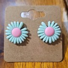 Mint Green Pink Plastic Flower Shape Stud Earrings Flowers & Plants Theme — photo 1