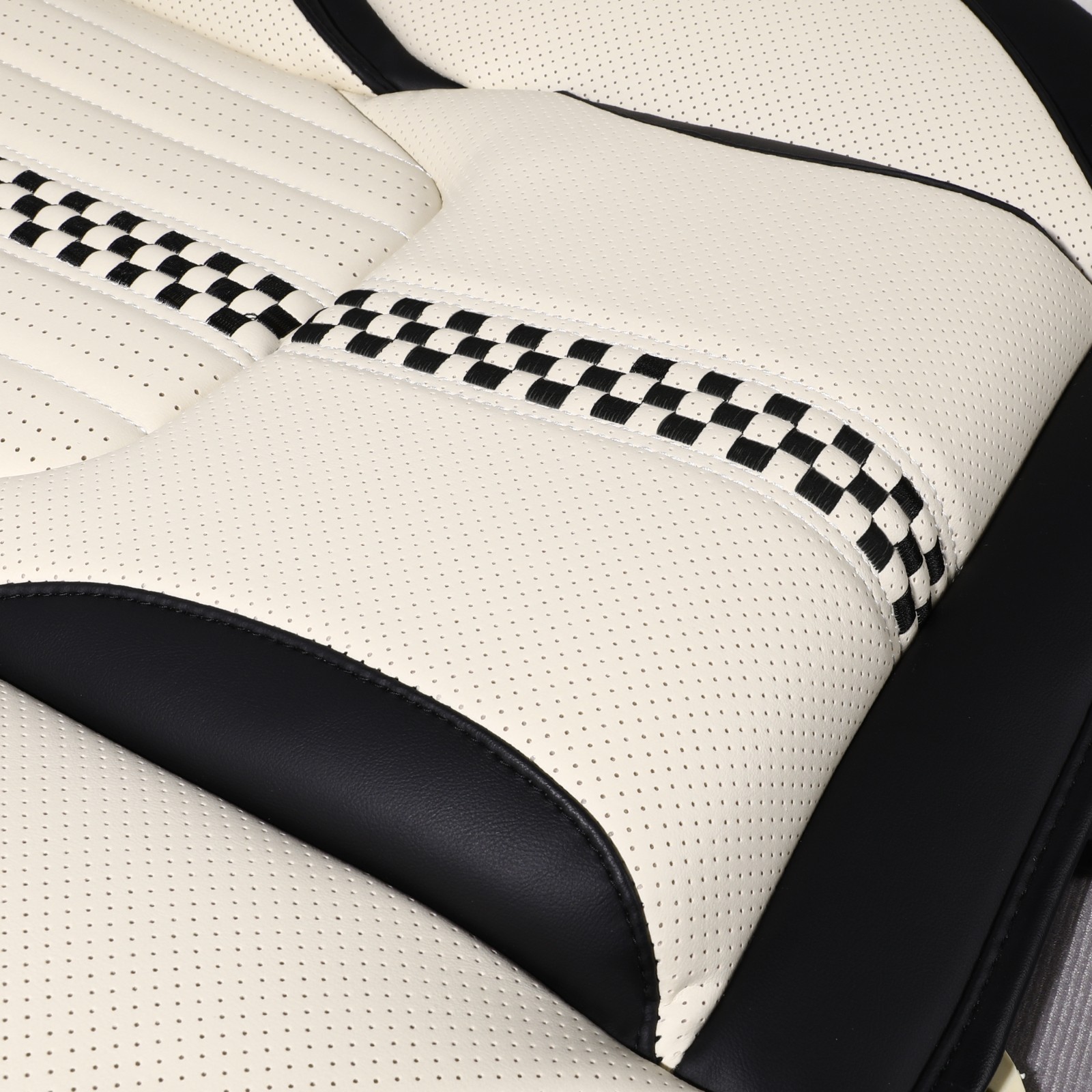 Menifomory Leather Seat Covers with Lumbar Support Fit Car Auto SUV Black+White