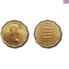 Two 1967 Uncirculated Threepenny Coins - Polished Brass Condition for Collectors