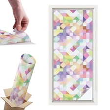 Frosted Window Film Self Adhesive Privacy Abstract Mosaic Multicolored
