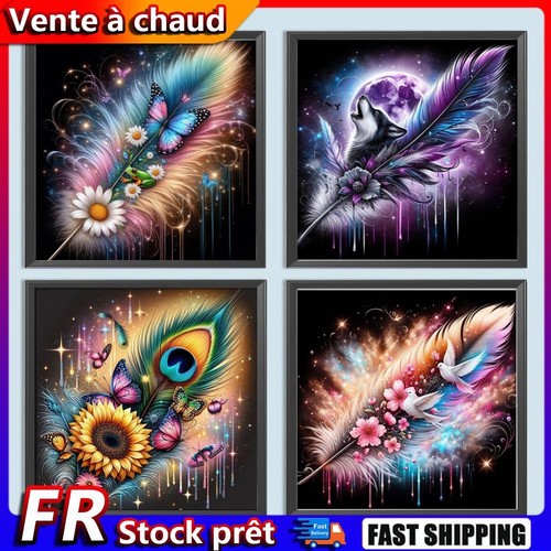 5D DIY Full Square Drill Diamond Painting Feather Kit Home Decor Art ...