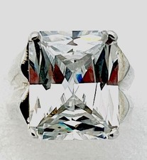 Sterling Silver 925 12.6 Gram Emerald Cut Rectangle CZ Ring Size 6 1/2