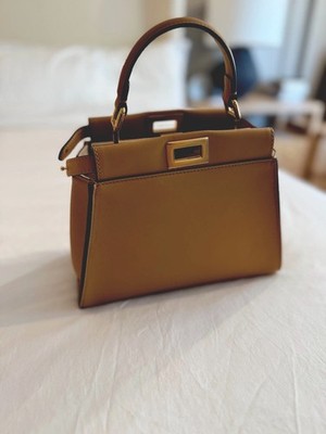 Fendi Peekaboo Satchel/Top Handle Bag Mini Beige Leather