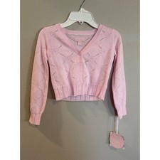 LoveShackFancy Target Pink Pointelle Knit Cropped Cardigan Sweater Kids Size S