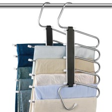 2 Pack Pants Hangers Space Saving Clothes Hangers 5 Layers, Non Slip Pant Han...