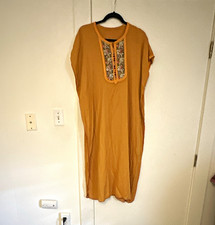 Handmade Women s Brown Cotton Kurta Salwar Kameez Embroidered Neck One Size