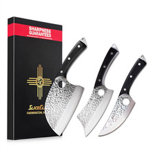 Meat Cutting Knife Set 3PC Viking Carving Knife Meat Cleaver Serbian Chef