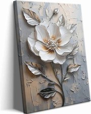 Elegant White Flower Canvas Wall Art Modern Abstract Floral Wall Decor Pictur...