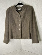 Dressbarn Women's Blazer Jacket Size 10 Green /Black Print Long Sleeves Work
