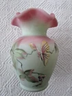 FENTON BURMESE GLASS RUFFLED EDGE  5.5"  VASE 95TH ANNIVERSARY  #2357