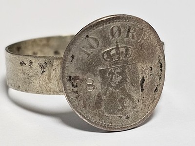 antiker alter Ring Fingerring 1897 10 Ore Münze coin norwegen norway old rar