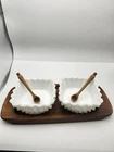 Hobnail Milk Glass Condiment Set, Rare Vintage Fenton, 8 Pieces