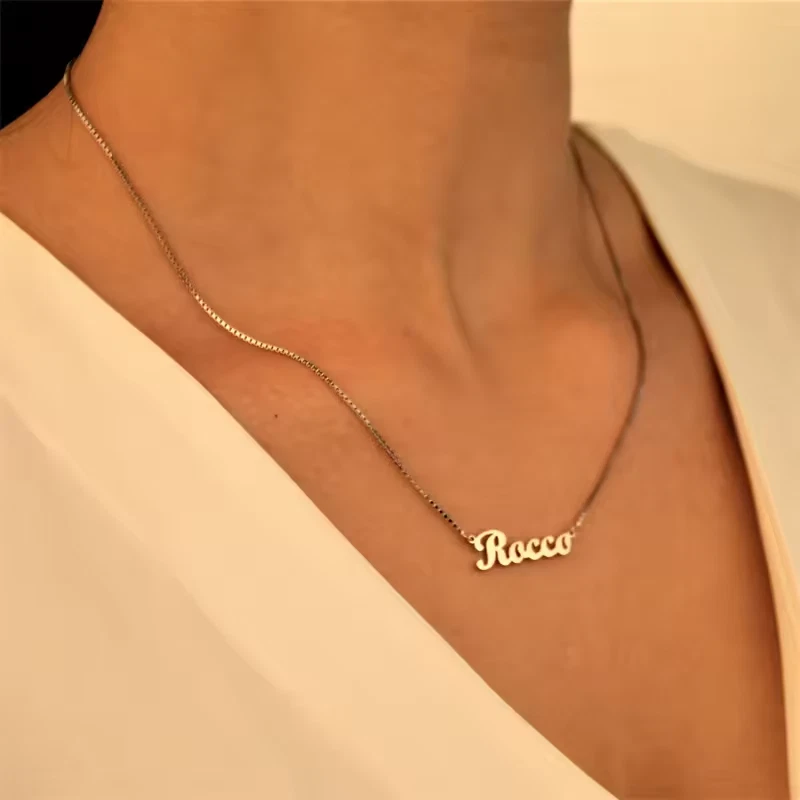 Caja con nombre personalizado cadena colgante letras collar broche langosta joyería plata oro Foto 4 de 4
