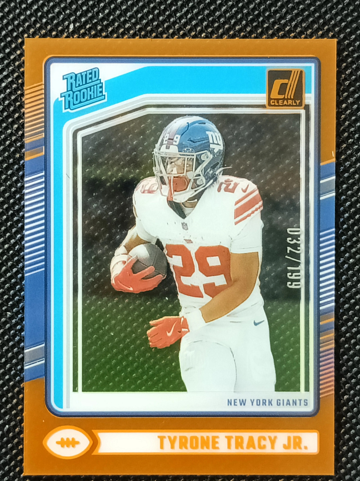 2024 Clearly Donruss Rated Rookie Tyrone Tracy Jr. RC Orange Acetate 32/199 -LYH