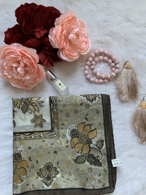 Made in Italy Floral Polyester Square Scarf Brown Gold Beige Multicolor