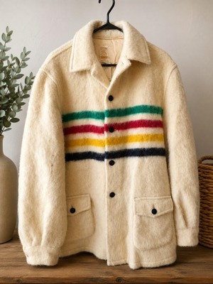 Vintage Hudson's Bay Point  Blanket Wool Coat/Jacket, made in Canada.