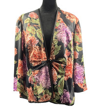 Alex Evenings 1X Floral Jacket Black Satin Trim Evening Blazer Plus Size