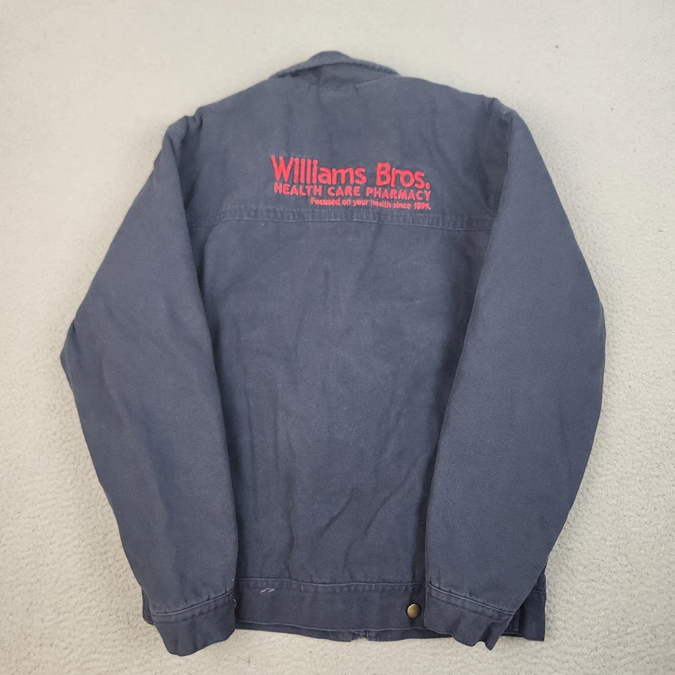 Canvas Barn Chore Coat Flannel Lined Jacket Men's Medium Navy Blue Workwear Logo - Image 2 of 4