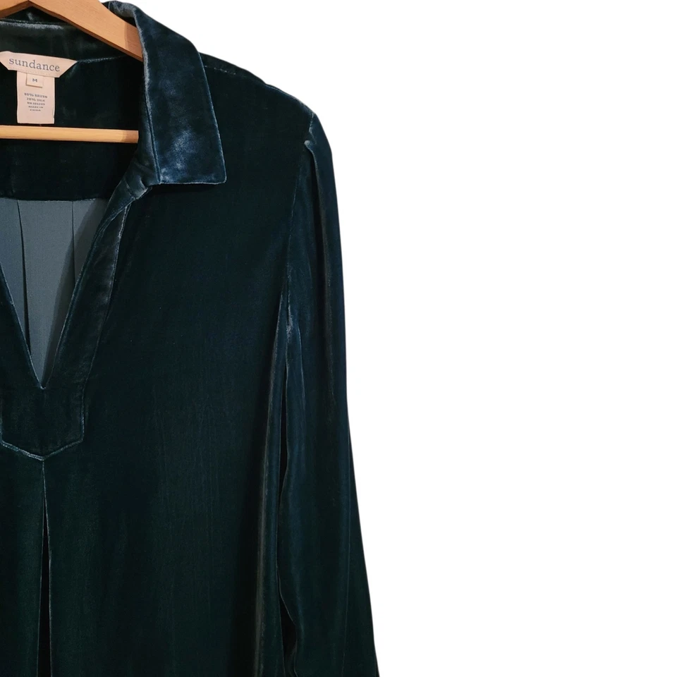 Топ Sundance зеленый бархат с длинным рукавом средний шелковая смесь  - Изображение 2 из 4