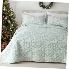 XL King Quilt Set 106x96 Inches, Sage Green Leaf King XL Leaves of Hope