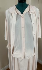 Vintage Shadowline Pink Peignoir Set Robe Nightgown Large Nylon Lace Lingerie