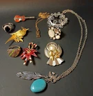 Vintage Costume Jewelry Lot Necklaces Bracelets Rings Brooches 10 pcs