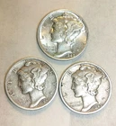 Lot of 3 US Mercury Dimes 90% Silver Circulated US Coins Vintage Winged Liberty