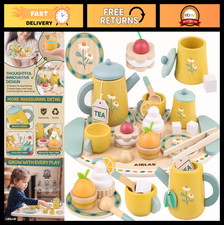 Wooden Tea Set for Toddlers - Princess Party Play Food Toy, Birthday Gift for Ag