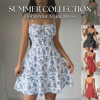 #ad Women#x27;s Floral Print A Line Dress Summer Waist Slimming Casual Sweet Dress $19.99