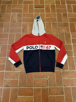 Polo Ralph Lauren Full Zip Color Block Pony Logo Hood Stadium Track Jacket Small